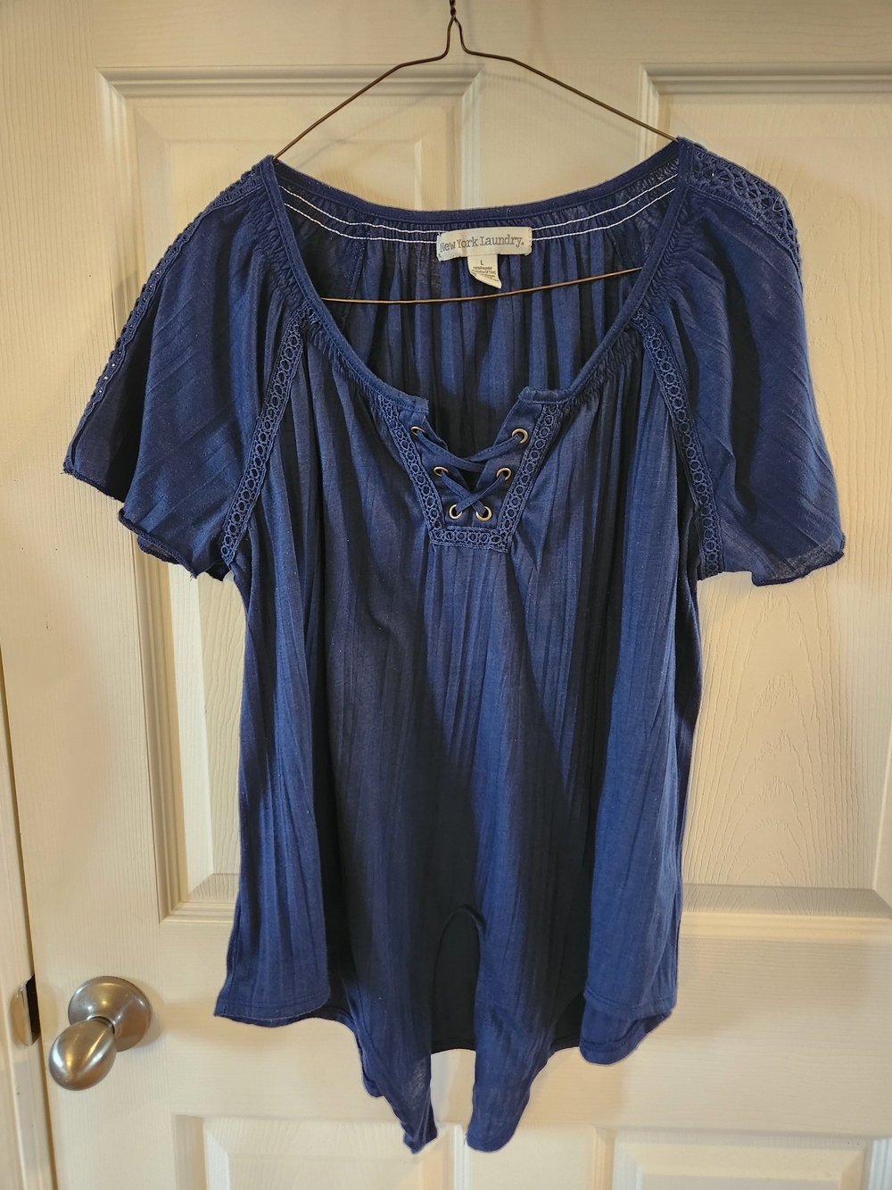New York Laundry Navy Lace-Up Blouse